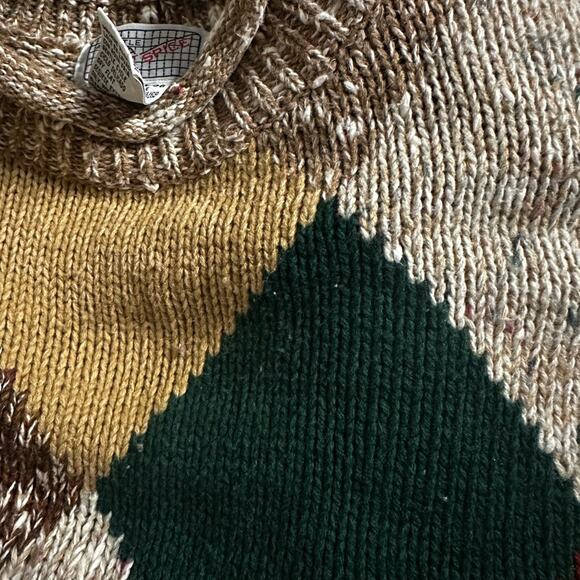 Vintage 90s Y2K Sweater Size 18W Shoulder Pads Argyle Brown Tan Fall Grandma - Picture 6 of 7